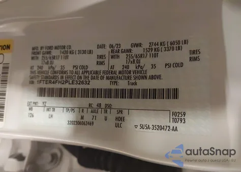 2023 Ford Ranger Xlt z USA, uszkodzony, nr VIN 1FTER4FH2PLE32632